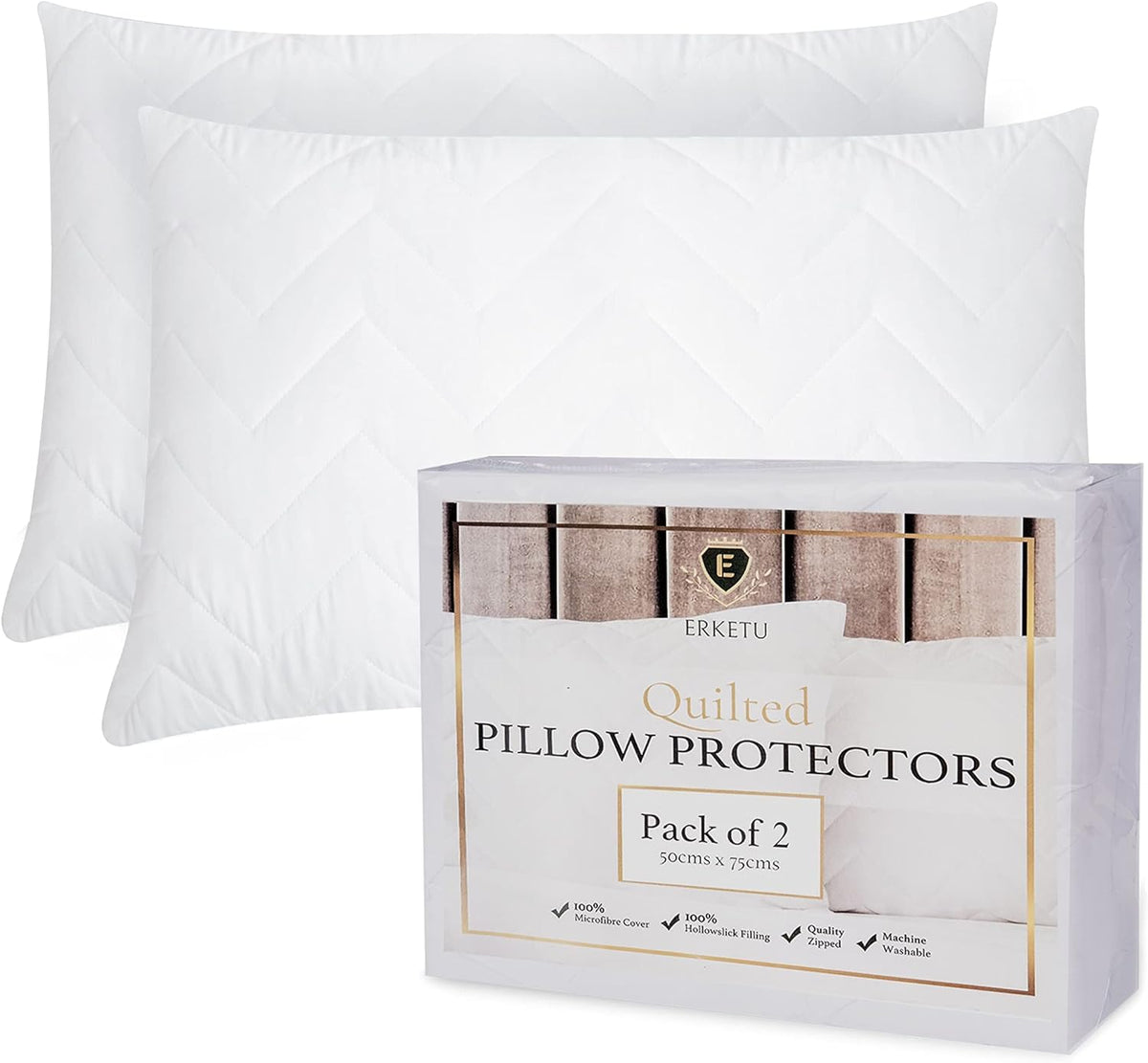 Pillow Protectors Quilted Zipped Pillow Case by ERKETU (75x50 cm)
